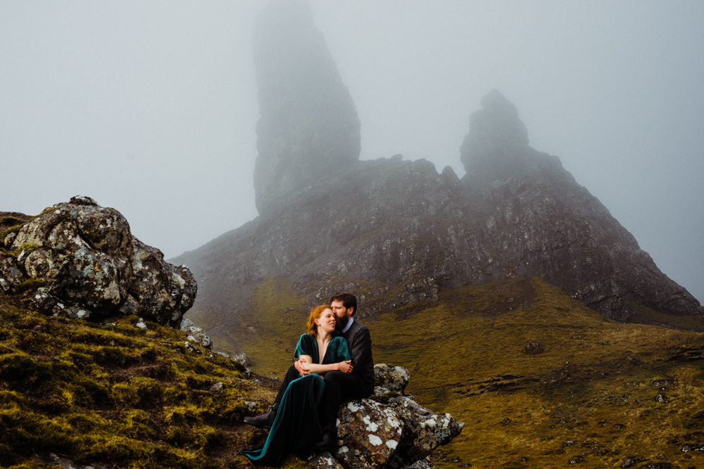 A couple poses together during their Isle of Skye elopement.