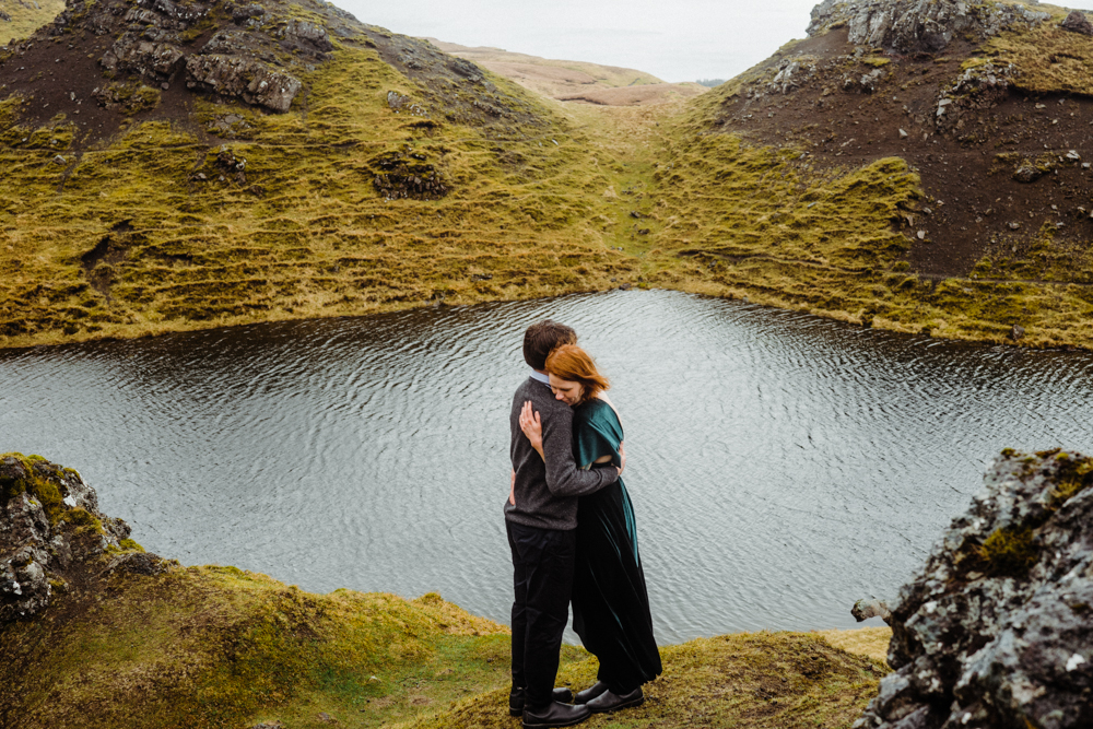 A couple embrace during their Isle of Skye elopement.