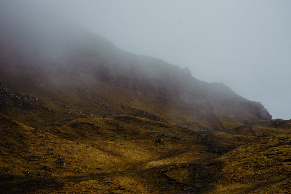 Misty mountains overlooking an Isle of Skye elopement.