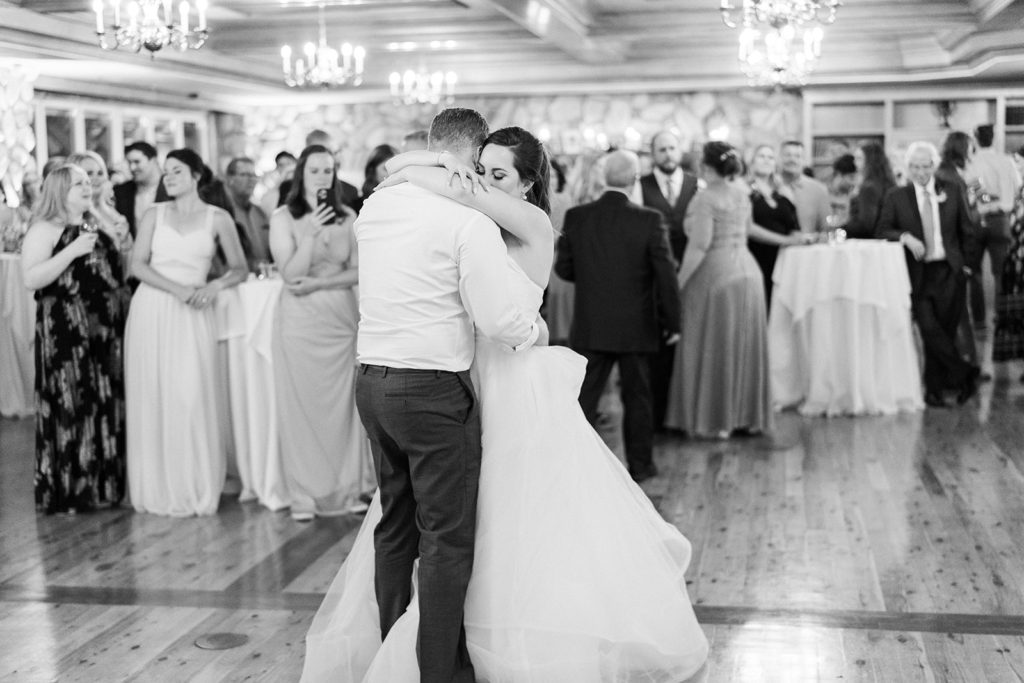 Bride and groom share their first dance.
