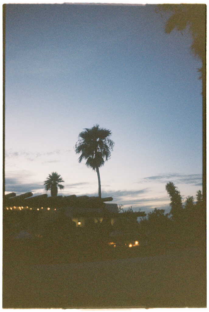 35mm film photo at night of the rooftop reception area of the JT House Tucson 